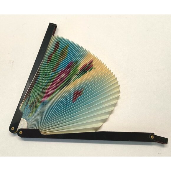 Vintage Chinese Folding Fan Floral Design Flowers Butterfly Round - Picture 5 of 9